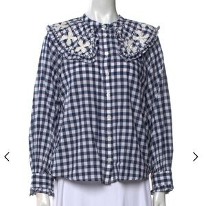 Sea New York Plaid Print Crew Neck Button-Up Top